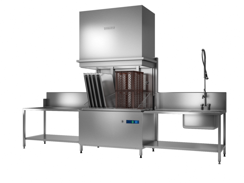 De PROFI UXTLH doorschuif gereedschappen wasmachine met dubbele capaciteit en een bovengemiddelde beladingshoogte voor extra veel vaat. Reinigt potten en pannen, maar is ook geschikt voor gietijzeren kookplaten, bakplaten, dienbladen en keukengereedschappen. Perfecte wasresultaten.