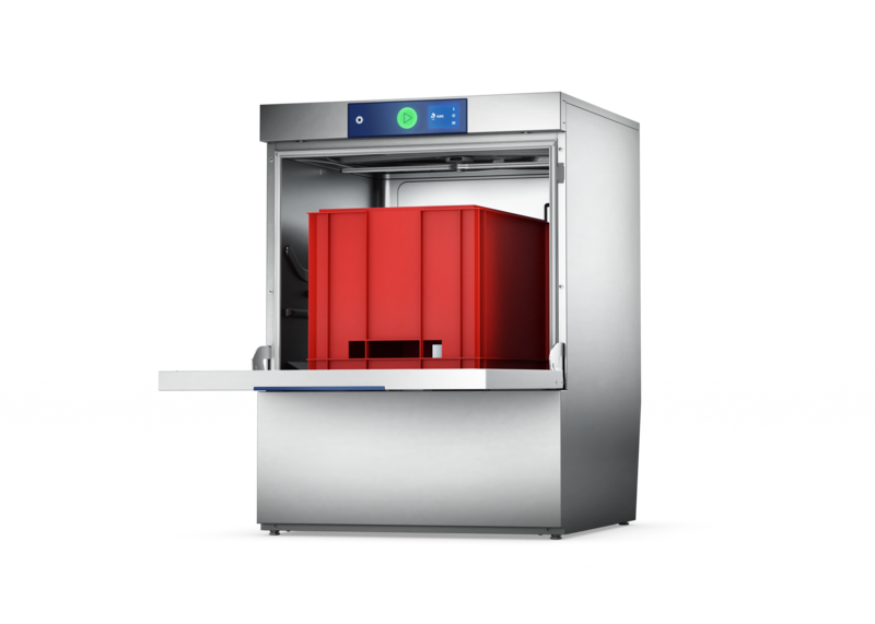 De PROFI voorlader vaatwasmachine met een XL waskamer voor het wassen van plateaus, bakplaten en vleeskratten. Ideaal voor in de bakkerij, slagerij, catering of fast food restaurants.